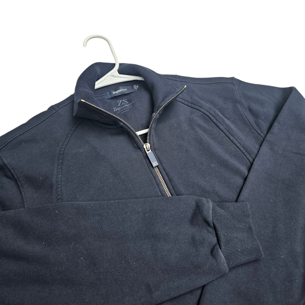 Zegna Sport Navy Blue Compact Sweatshirt 1/4 Zip Pullover Mens Size Medium